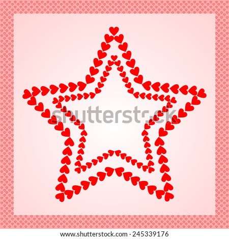 Stars made from red hearts, framed with a heart border in a square format