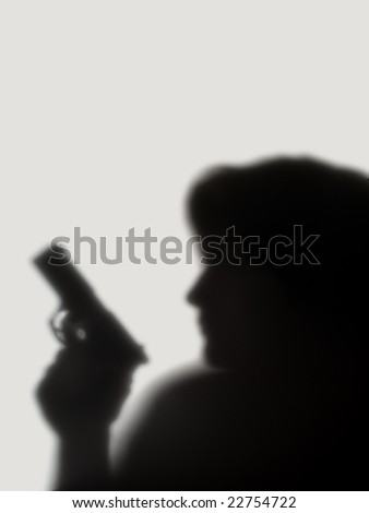 shade of woman  with a pistol on a white background