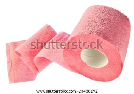 Pink Toilet Paper Roll Isolated On A White Background Stock Photo