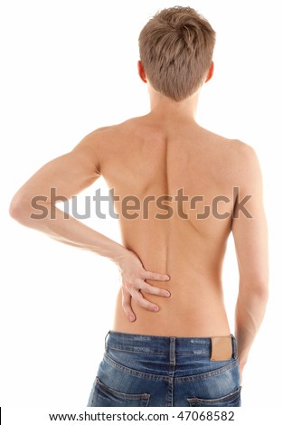 stock photo back of a naked male torso on white