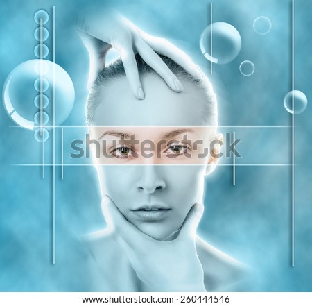 preparation of a woman\'s face , Conceptual background- Artificial intelligence