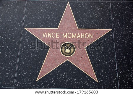 HOLLYWOOD - JANUARY 23: Vince McMahon star on Hollywood Walk of Fame on January 23, 2014 in Hollywood, California. This star is located on Hollywood Blvd. and is one of 2400 celebrity stars.