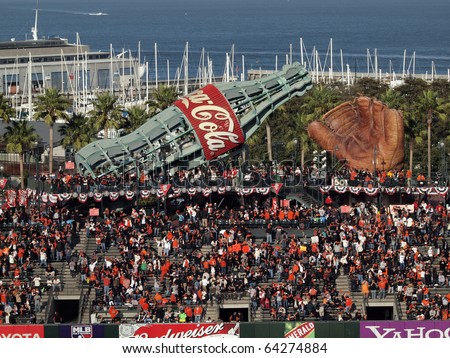 SAN FRANCISCO, CA - OCTOBER 20: Fans fill into the bleacher section of ballpark before start game 4 of the 2010 NLCS game between Giants and Phillies Oct. 20, 2010 AT&T Park San Francisco, CA.