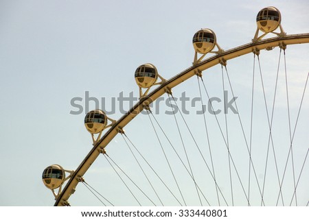 LAS VEGAS - JUNE 27, 2015 - Close-up of The High Roller Wheel at dawn at the center of the Las Vegas Strip on June 27, 2015 in Las Vegas. The High Roller is the world\'s largest observation wheel.