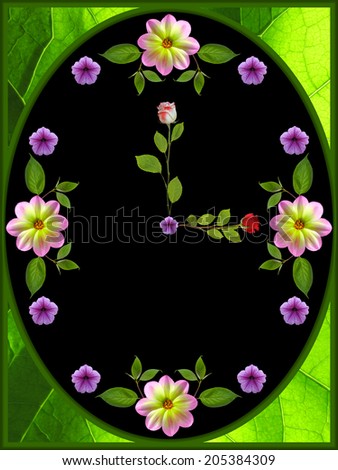 floral clock on black background