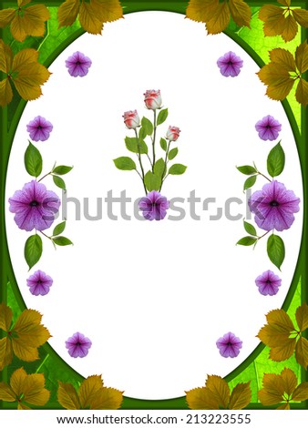 roses in the frame on white background