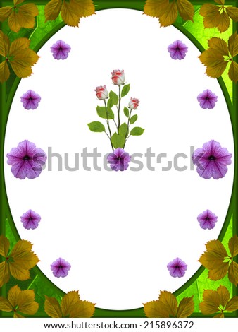 roses in the green frame on white background