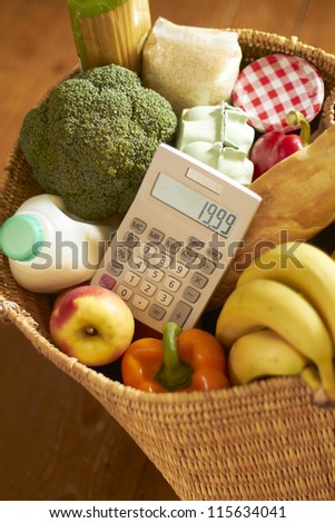 Basket Of Groceries With Calculator