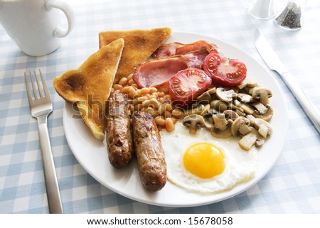 Traditional English cooked breakfast on plate