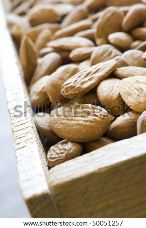 Shelled Almonds Displayed In Wooden Box