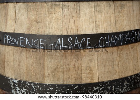Wooden Wine Barrel With Names Of French Wine Regions