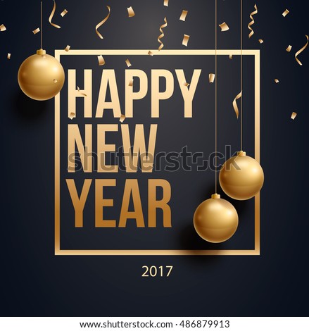 vector illustration of happy new year 2017 gold and black collors place for text christmas balls