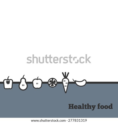 Vector illustration of fruit and vegetable for health eating. For restaurant menu of health food or vegan. For web design. EPS 10