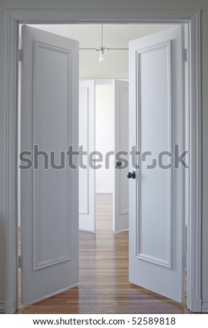 View through two double doorways with the doors open