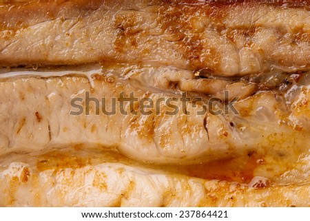 Greasy baked ribs with excess of oil, close-up
