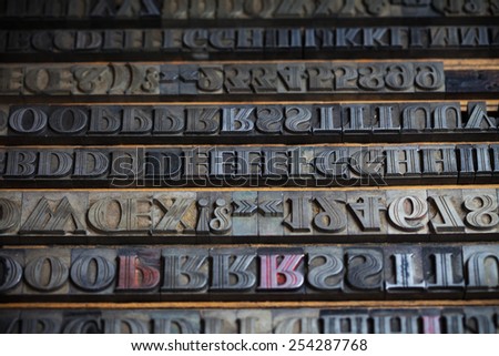 Old vintage metal printing press letters