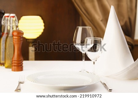 Fine dining restaurant. Dinner table place setting/Restaurant
