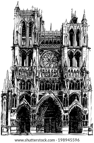 Figure medieval Gothic cathedral of Amiens in France