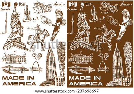 illustration with hand drawings attractions of America