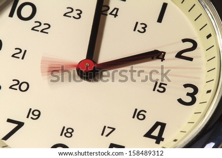 Slow exposure of a watch\'s second hand showing 5 seconds elapsed