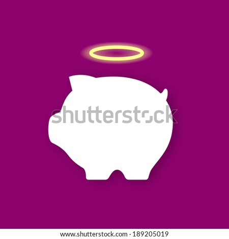 White icon of money-box and nimbus above it on purple background