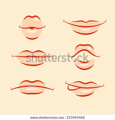 Set of stylized lips with different emotions