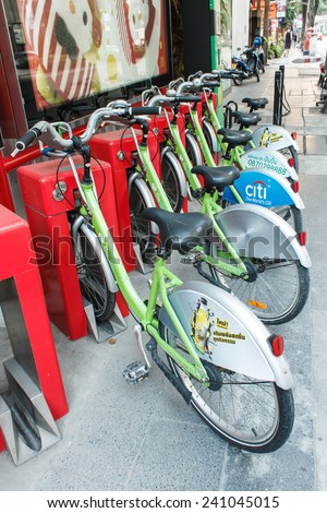 BANGKOK, THAILAND - JANUARY 02: Bicycle Rental Service on January 02, 2015. This project was launched at 12 stations around Central Bangkok  on May 01, 2013.
