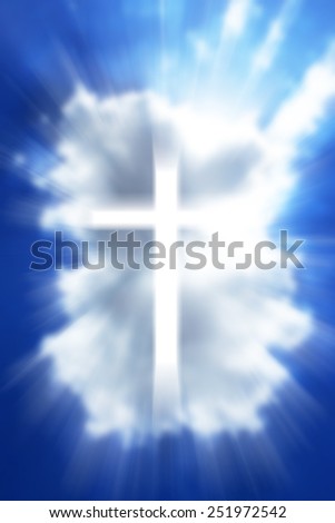 Blurred light beam of cross in cloud.