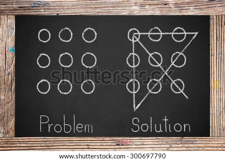 Nine dots concept on chalkboard.