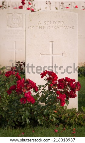 Headstone of Unknown Soldier of World War One at Tyne Cot cemetery, Belgium