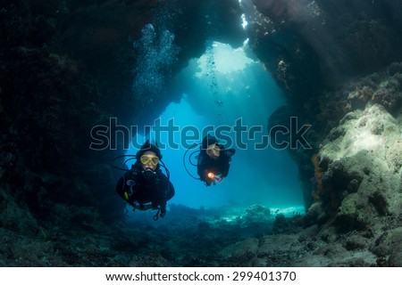 Exploring the caves at St John\'s, Red Sea, Egypt