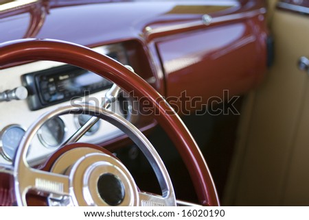 stock photo Red interior dashboard of custom car