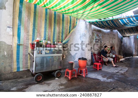 Ho Chi Minh, Vietnam - 10 Oct 2014: A local coffee shop in a small street in Vietnam