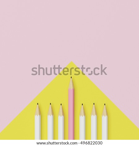Pink pencil and white pencil on yellow and pink background. minimal creative concept.