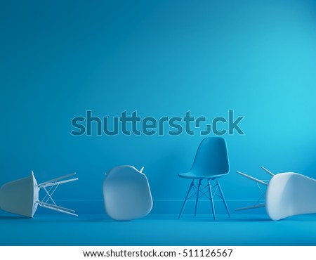 Modern blue chair standing in interior empty blue room for copy space. minimal space.