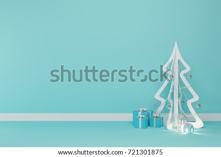 Christmas concept interior red room with Christmas gift set for copy space. minimal concept.