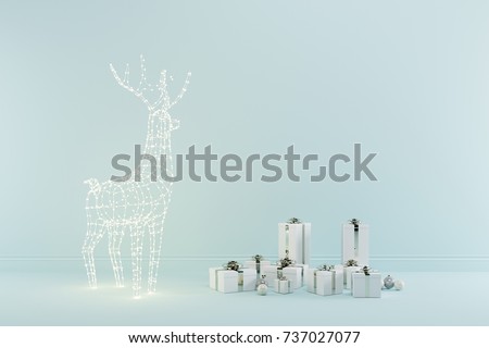 Christmas concept interior blue room with Christmas gift set for copy space. minimal concept.