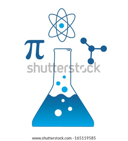 Scientific Beaker Icon with Pi Atom and Molecule Symbols Scientific Beaker Icon with Pi Atom and Molecule Symbols