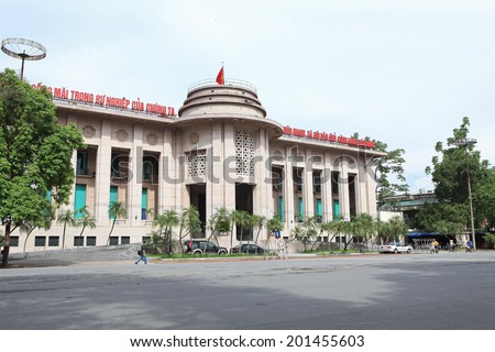 HANOI, VIETNAM - JUNE 28, 2014: Building of The State Bank of Viet Nam in Hanoi capital. The State Bank of Vietnam is the central bank of Vietnam and known as the Indochina Bank in the past.