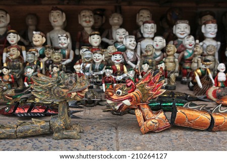 The traditional water puppets of the theater in Hanoi, Vietnam
