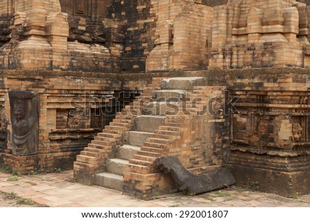 Relief and ruin of Hindu Temples at My Son in Vietnam, an UNESCO World Heritage Site.