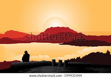 Illustration Nature landscape at Huai Nam Dung.(Sunset)