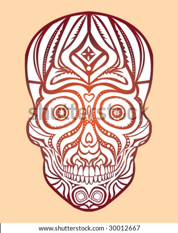 stock vector : Tribal Skull Tattoo - Vector Illustration