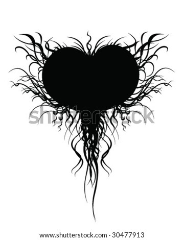 Flaming black heart tattoo. Rose tattoo design with black heart.