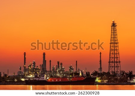 Gas Tanker Ship Refinery plant area in the morning ,Thailand