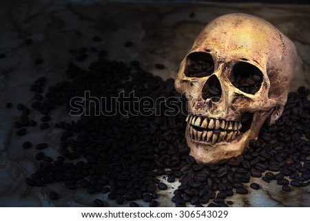 skull coffee bean on old paper background