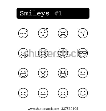 Set line thin icons. Vector. Smileys
