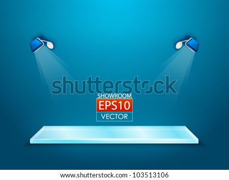 Vector blue showroom with glass shelf