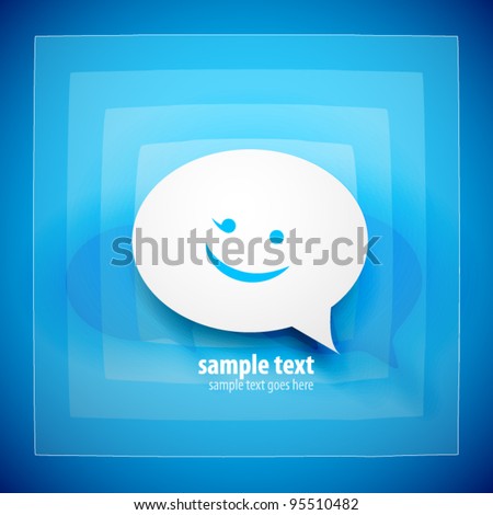 Paper speech bubble on blue background with happy emoticon Paper speech bubble on blue background with happy emoticon