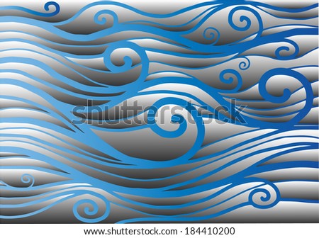 Raster abstract background, blue and white gray modern futuristic background with waves